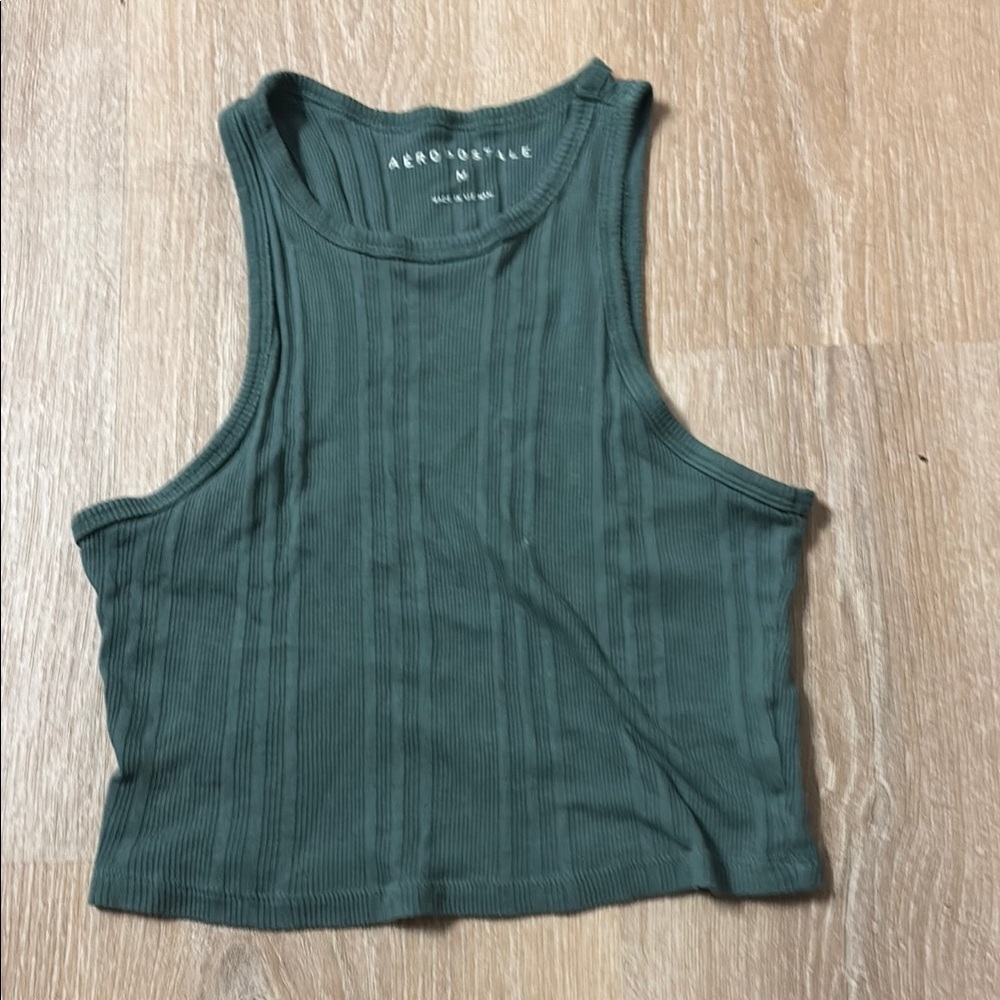 Aeropostale Green Ribbed Crop Tank Top